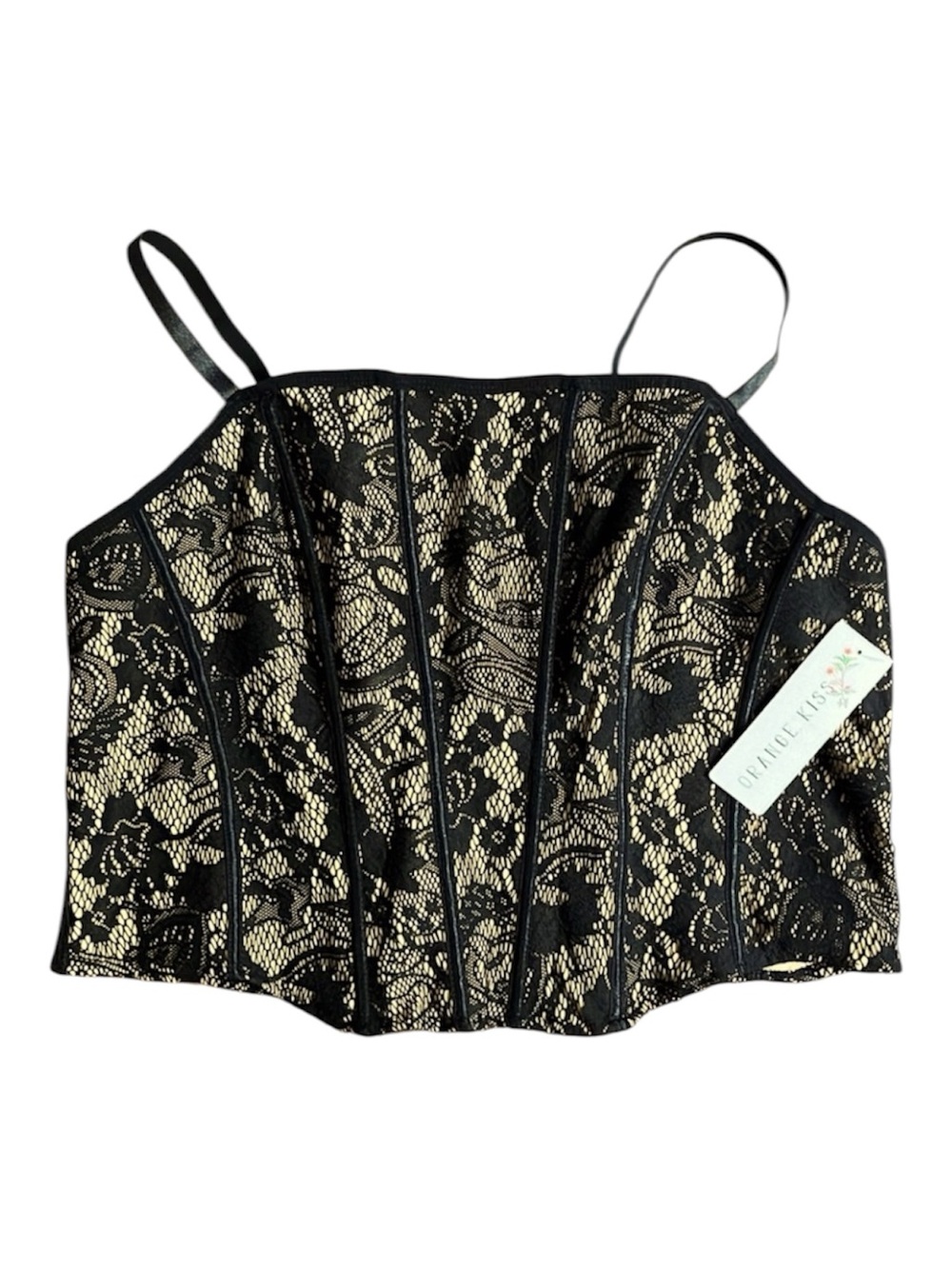 Orange Women 1X Black Lace Bustier Bandeau Corset Top Stretchy Whimsigoth